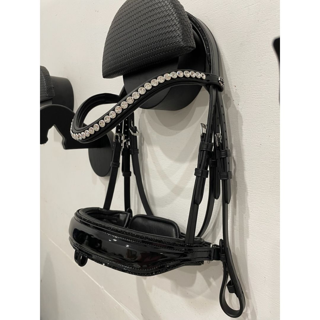WINNER Snaffle Patent Black Crystal Rock Trim FULL - 1