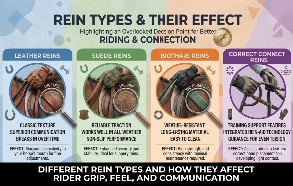 horse reins types leather suede biothane correct connect comparison