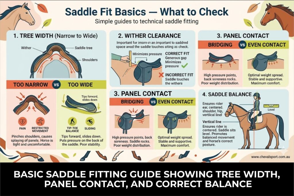 horse saddle fitting guide tree width wither clearance panel contact Australia